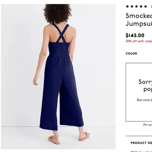 Madewell Smocked Button-Front Crop Jumpsuit - Picture 2 of 11